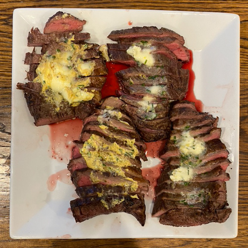 Pan-Seared Flank Steak with Mustard-Chive Butter